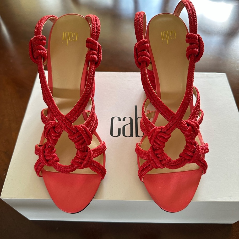 Red Knotted Slingback Sandals by Cabi